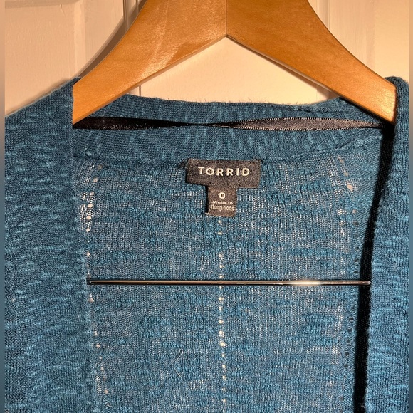 Teal Torrid Slub Cardigan Curve Front Sweater - Picture 5 of 8
